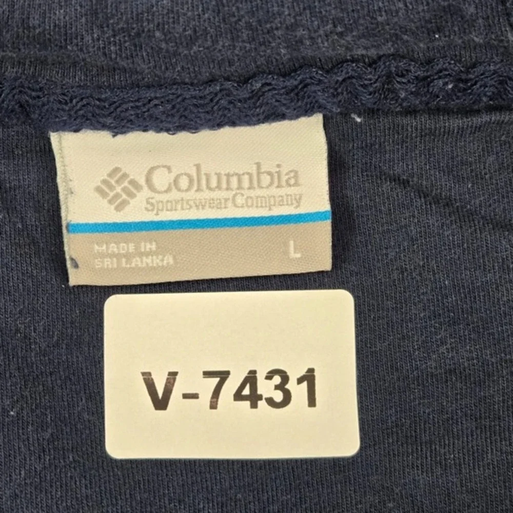 Columbia‎ Men Sweatshirt L Blue Mountain Logo Graphic Hoodie Fleece Drawstring